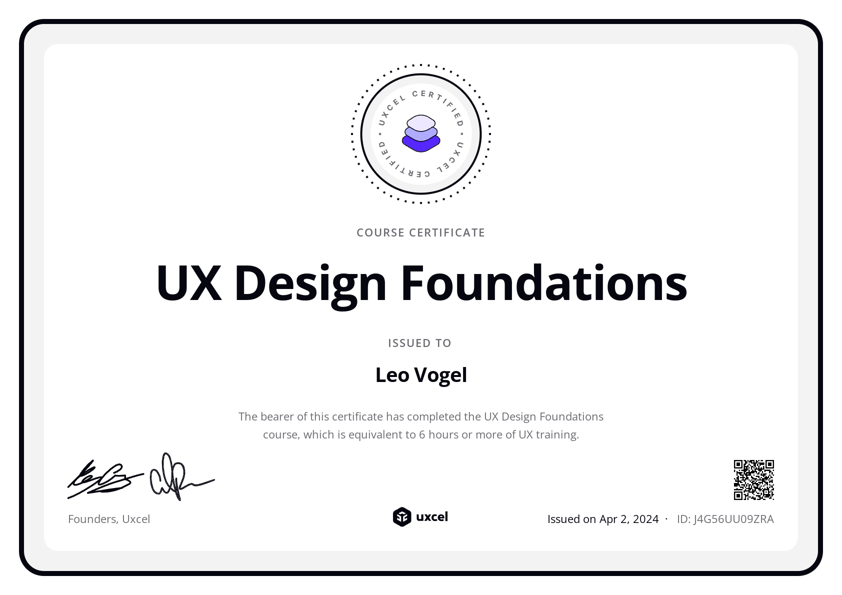 Leo Vogel's certificate